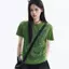 Mùa hè Mỹ Retro Xanh Vai Trước Áo Thun Tay Ngắn Cổ Tròn In Hình Hot Girl Slim-Fit Slimer Look Niche All