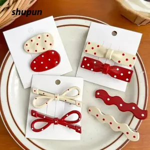 SHUPUN Hair Barrettes, Kẹp tóc liền mạch màu đỏ Retro, Mũ đội đầu chấm bi đa năng BB Clip Phụ kiện tạo kiểu tóc