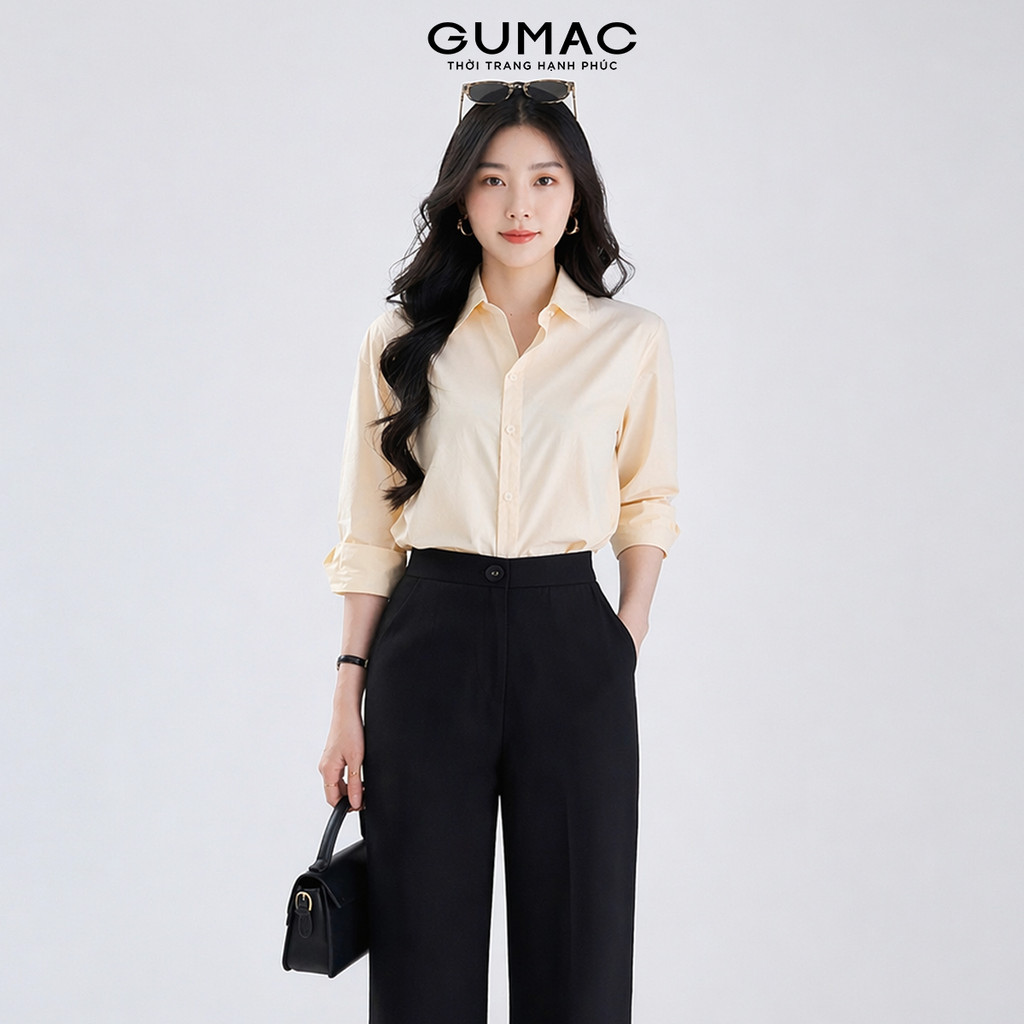 Áo Sơ Mi Nữ Tay Dài GMORNING - GUMAC Form Rộng Thêu Chữ Chất Si Mịn Đứng Form YAE12085