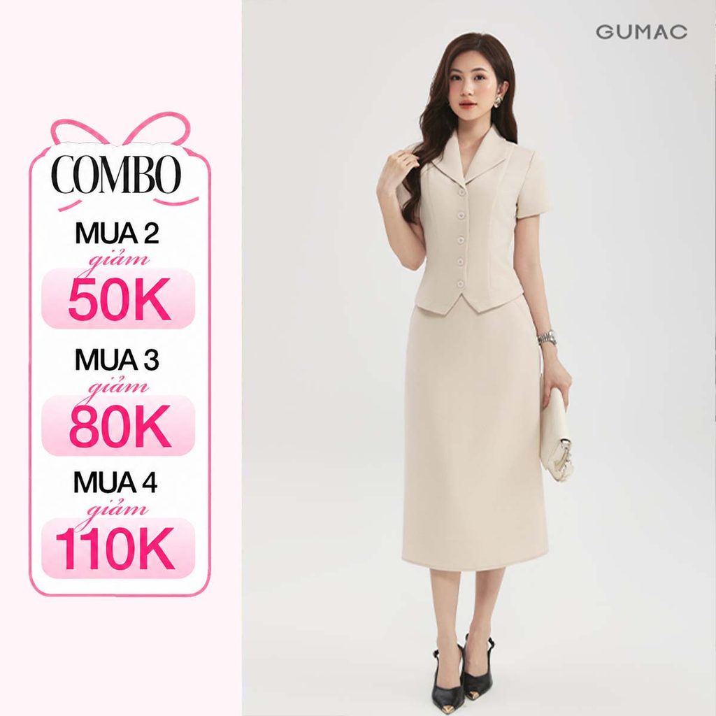 Set Lẻ Áo Peplum Nữ GUMAC Cổ Sam Tay Ngắn LAG0106 - Chân Váy Midi Dáng A Basic Thanh Lịch LVG0105 - LVG0114