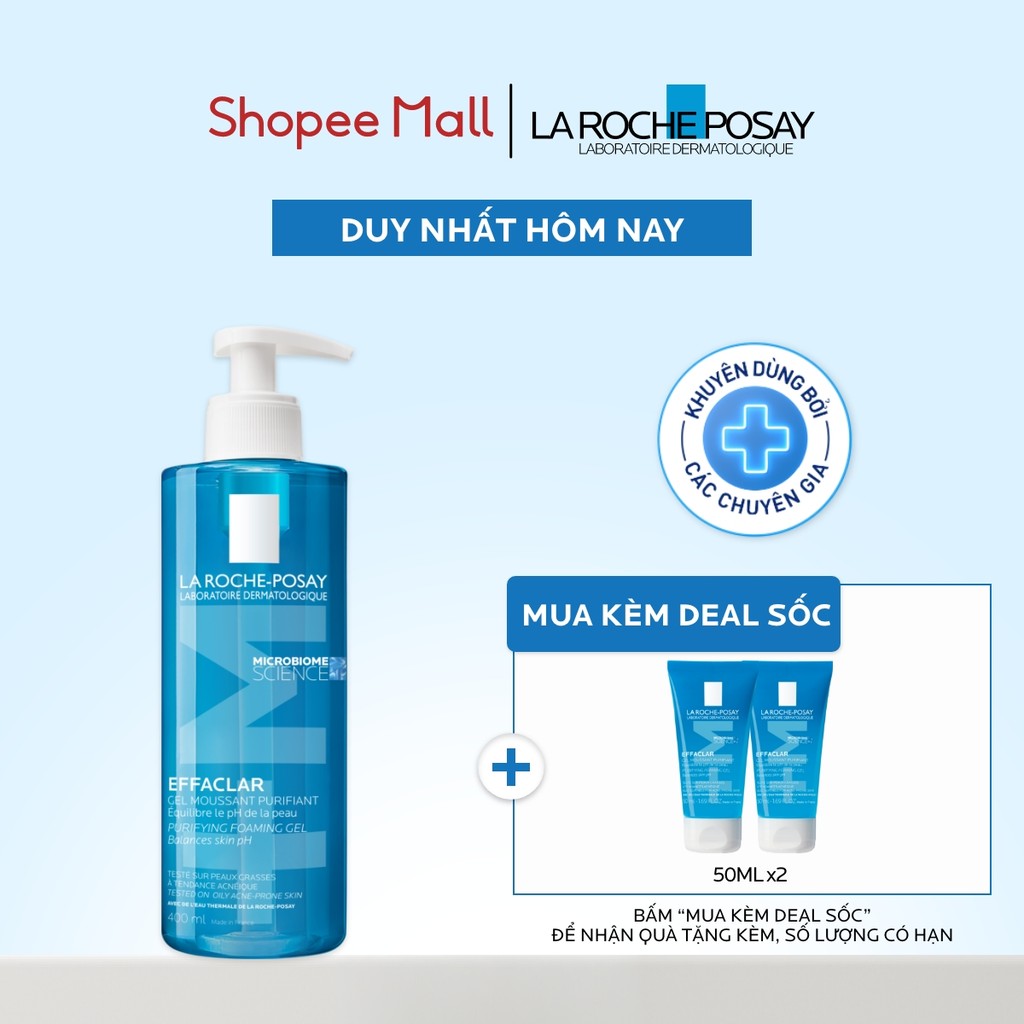Gel rửa mặt sạch sâu giảm mụn cho da dầu mụn nhạy cảm La Roche-Posay Effaclar Foaming Gel 400ml