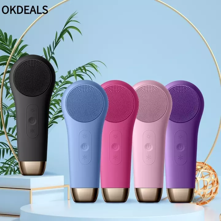 Máy làm sạch mặt điện OKDEALS, Rung Nén Lạnh Máy rửa mặt rung, Điều Hỗ trợ giảm mụn nén nóng Làm sạch da mặt Máy sạch lỗ chân lông Dụng cụ làm đẹp