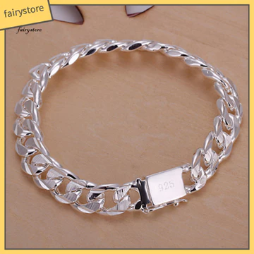 Fairystore| Vòng tay dài Hop Vòng tay mạ bạc Vòng tay dây chuyền rỗng bằng thép không gỉ Unisex – Màu trơn bền bỉ Punk Hop Trang sức được đánh bóng Luster Sinh nhật hoàn hảo cho na