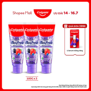 Bộ 3 Kem đánh răng Colgate MaxFresh Hương nhiệt đới, tinh thể cầu vồng the mát 100g/ tuýp