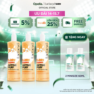 Bộ 3 chai Sữa Tắm Gội Trẻ Em Lactacyd Baby Active Play,Giúp Đề Kháng Da Và Bảo Vệ Bé Khỏi Vi Khuẩn 500ml/chai