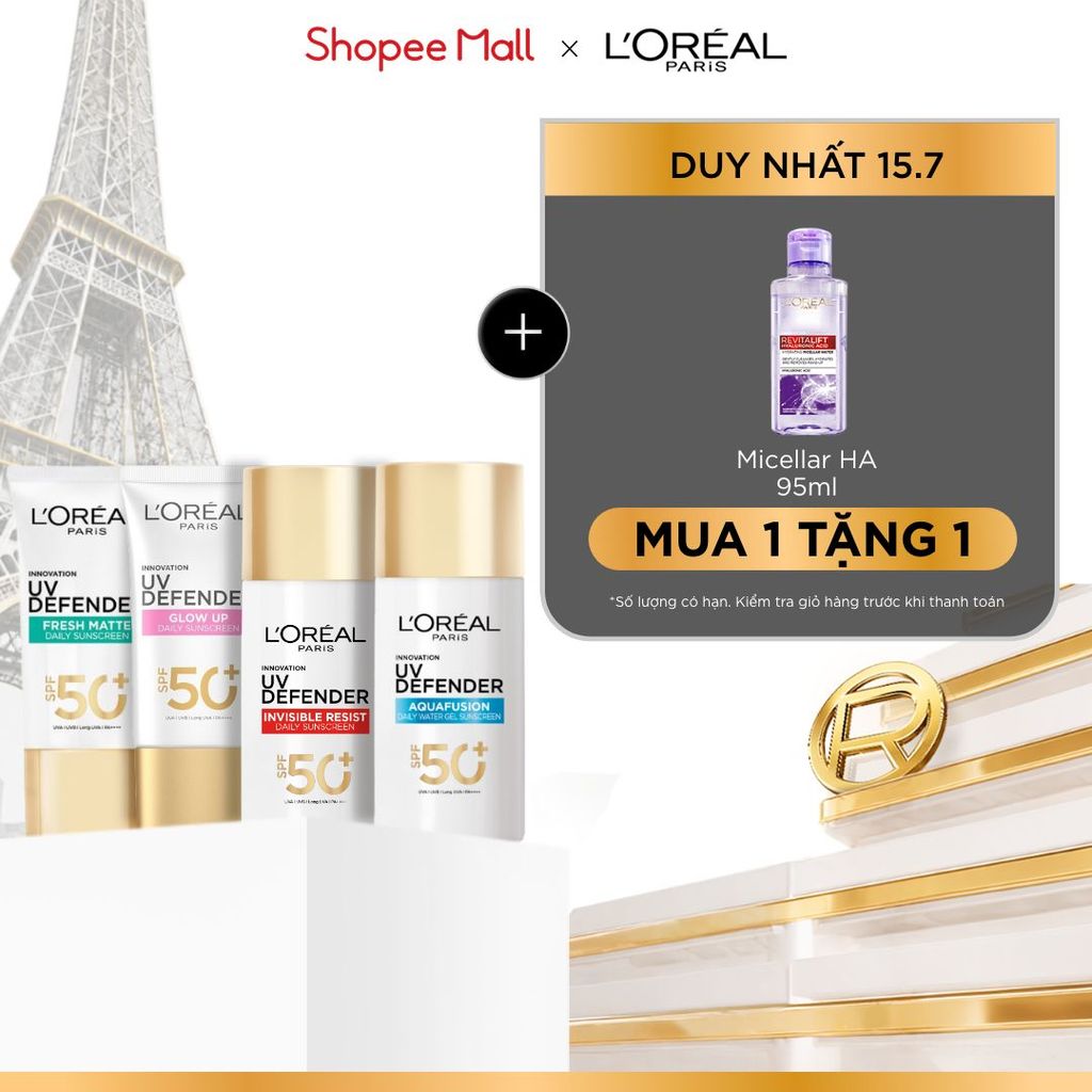 [CHỐNG NẮNG WATERGEL MỚI] Chống Nắng Phổ Rộng Thoáng Da, Kháng Mọi Tác Động UV Defender SPF 50+ PA++++ Loreal Paris 50ml