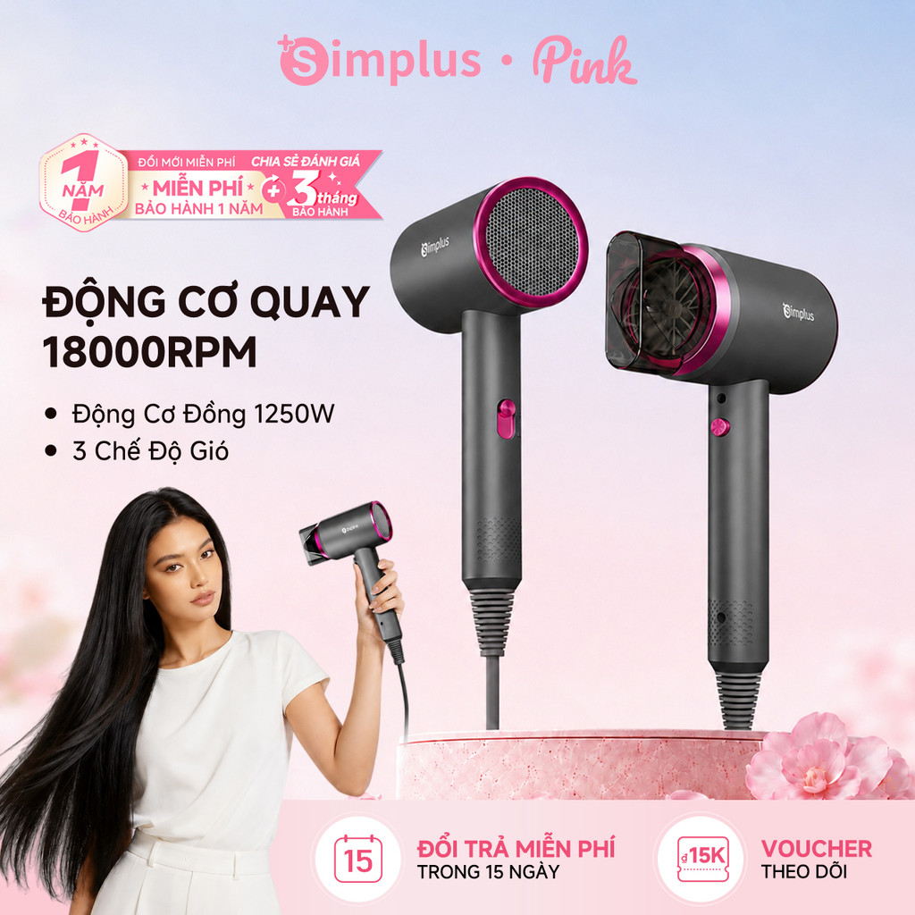 Máy Sấy Tóc Simplus Pink – Công Suất 1250W, 3 Chế Độ Gió CFJH001 - Bảo Hành 1 Năm 1 Đổi 1