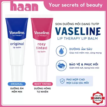Son Dưỡng Môi Vaseline Lip Therapy Lip Balm Dạng Tuýp Dưỡng Môi Mềm Mại Không Màu Và Có Màu
