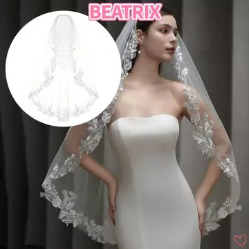 BEATRIX‌ Khăn Lau Đám Cưới, Ren Đính 100cm Khăn Lau Cô Dâu, Vintage Một Lớp Mềm Vải Tuyn Trắng Ngà Cô Mũ Cô Dâu Cô Dâu