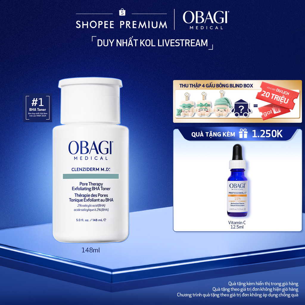 Nước Hoa Hồng Obagi Medical Cho Da Mụn Clenziderm M.D. Pore Therapy Exfoliating BHA Toner 148ml