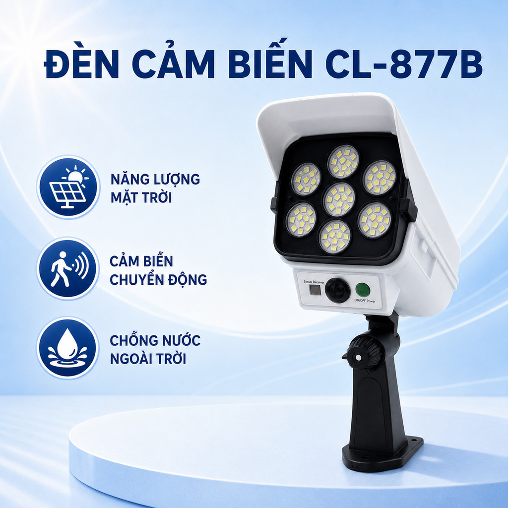 Đèn Cảm Biến Chuyển Động Năng Lượng Mặt Trời Hình Camera 77 Đèn LED, Chống Nước Tuyệt Đối CL-877B 180W