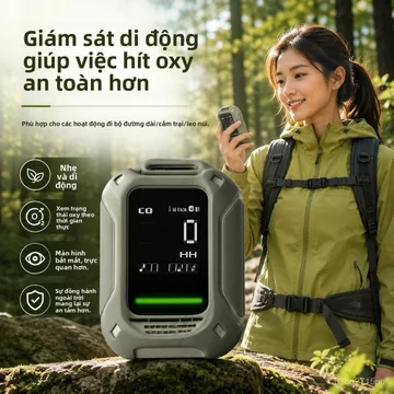 Máy đo nồng độ oxy cầm tay báo động chống thiếu oxy khi leo núi cắm trại dò khí O2 chính xác