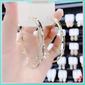 COD| 1 Đôi Bông Tai Nữ Nhiều Lớp Phóng Đại Sáng Bóng Cao Tính Khí Trang Trí Tai Trang Trí Trang Sức Tròn Lớn Hoop Ea