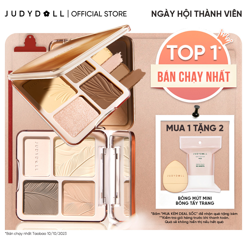 Bảng Phấn Tạo Khối Bắt Sáng 4 Ô JUDYDOLL Highlight & Contour Palette Mỏng Mịn Dễ tán Chuẩn màu 3D Lâu trôi 9g