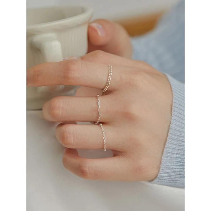 nhẫn bạc 925 nhẫn bạc Yongye Rose / S925 Sterling Bạc Vuông Chuỗi Nhẫn Mềm Phù Hợp Với Nhẫn Nữ INS Phong Cách Thoáng Mát Đơn Giản Trơn Dây Xích Mỏng Nhẫn Hợp Thời Trang