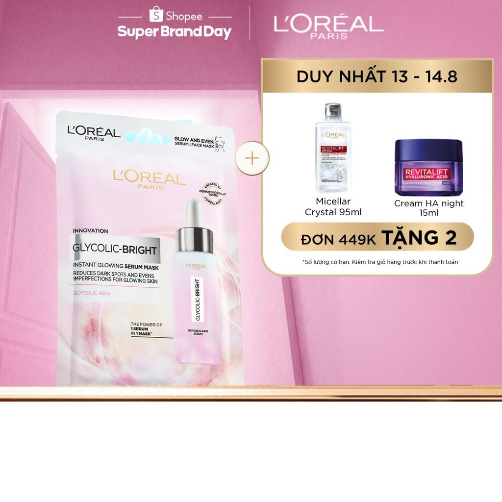 Mặt nạ dưỡng sáng mờ thâm nám L'Oreal Paris Glycolic (AHA) Bright 22g