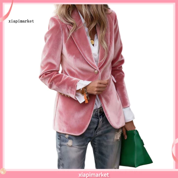 XIA| Nữ Nhung Blazer Dài Tay Công Sở Phù Hợp Với Áo Khoác Cổ Ve Áo Mở Phía Trước Văn Phòng Áo Khoác Thời Trang Nút Lên Quần Áo Lao Động Cho Nữ Kết Cấu Nhung Áo Khoác
