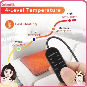 Thảm sưởi điện ORIENTTK, Thảm sưởi ấm 37x35cm thoáng khí, Bộ điều khiển bao gồm 4 cấp độ có thể điều chỉnh Tiết kiệm năng lượng Thảm sưởi ấm USB Ghế ngồi ô tô