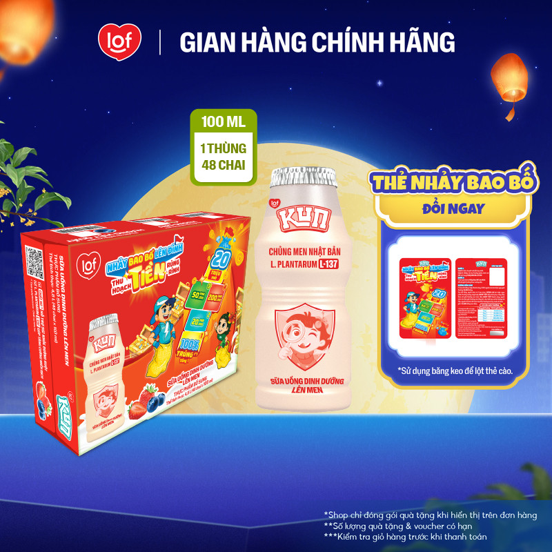 Sữa chua uống KUN dinh dưỡng lên men có đường thùng 48 chai x 100ml