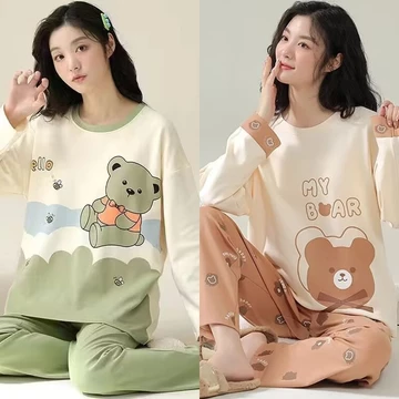 set thu đông nữ bộ đồ ngủ nữ dài tay Đồ ngủ 100% kiểu dáng nữ mùa xuân thu thu mẫu mùa thu 100% cotton dài tay phục vụ tại nhà cho nữ bộ đồ mặc ngoài thường ngày