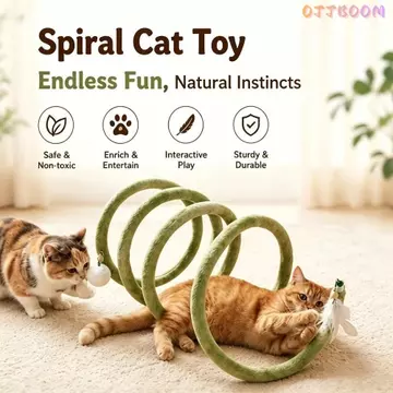 Đồ chơi mèo tương tác XLNWO, Pom Pom Ball Thiết kế lò xo Đồ chơi đường hầm cho mèo, Đồ chơi tự chơi bằng vải sang trọng xoắn ốc Mèo con trong nhà Thời gian chơi cho mèo