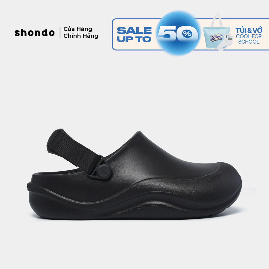 Dép Sục Unisex Shondo Clog Suke Nhựa Đúc Đi Mưa Tiện Lợi Đế Cao 4cm Màu Đen SUK1010