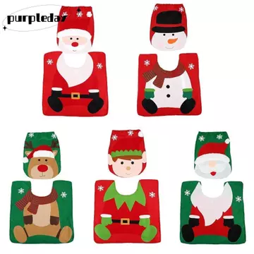 Vỏ bọc ghế vệ sinh Giáng sinh PRPLEDAY, Bộ hai mảnh Thảm tắm Giáng sinh thiết kế ông già Noel, Họa tiết người tuyết Nai sừng tấm Trang trí sáng tạo Bộ thảm tắm thấm mềm
