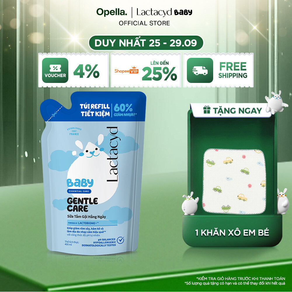 Túi Refill - Sữa Tắm Gội Trẻ Em Lactacyd Baby Gentle Care Bảo Vệ Dịu Nhẹ Cho Làn Da Nhạy Cảm 400ml