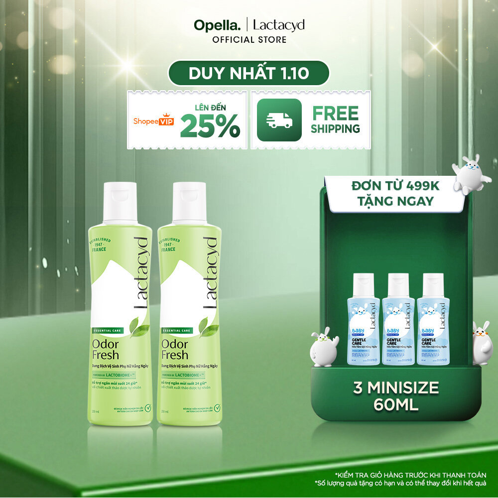Bộ 2 chai Dung Dịch Vệ Sinh Phụ nữ Lactacyd Odor Fresh Ngăn Mùi 24H 250ml/chai