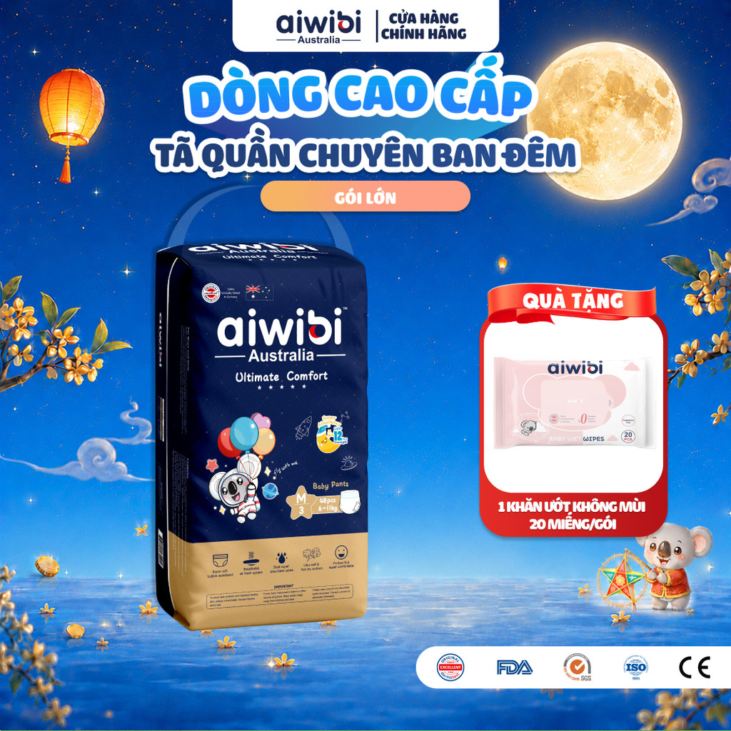 Tã/Bỉm Quần Cao Cấp Aiwibi Chuyên Ban Đêm Ultimate Comfort Gói Lớn M48/L44/XL40/XXL36