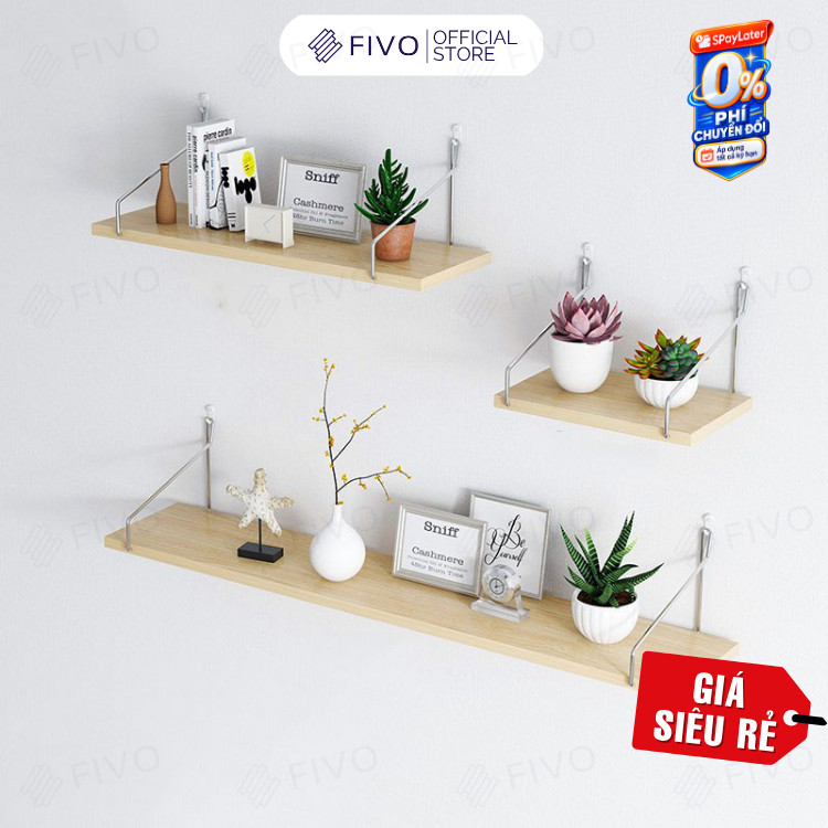 Kệ Treo Tường FIVO FB40 Trang Trí Không Cần Khoan, Tặng Kèm Đinh Và Móc Treo Inox Dễ Dàng Gắn Lên Tường, Decor Linh Hoạt