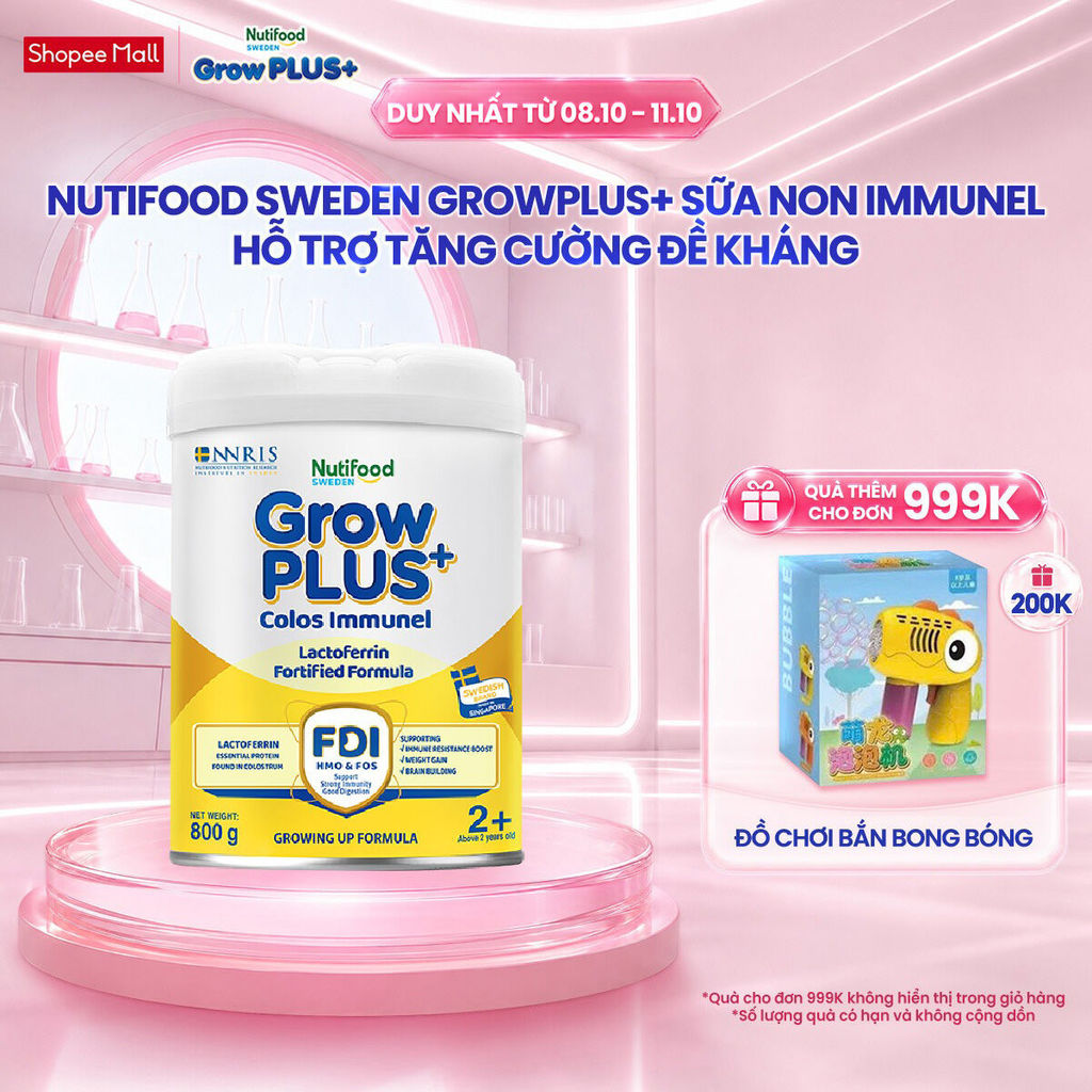 Sữa Bột Nutifood Sweden GrowPLUS+ Sữa Non Immunel trên 2 tuổi lon 800 g (Bao bì tuỳ lô hàng)
