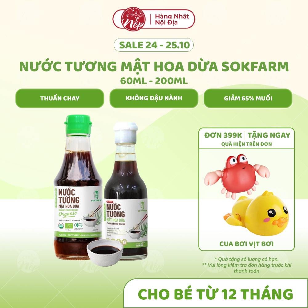 [Date Mới] Nước tương Mật Hoa Dừa Sokfarm thuần chay, không đậu nành, giảm 65% muối 60ml | 200ml - nepshop1