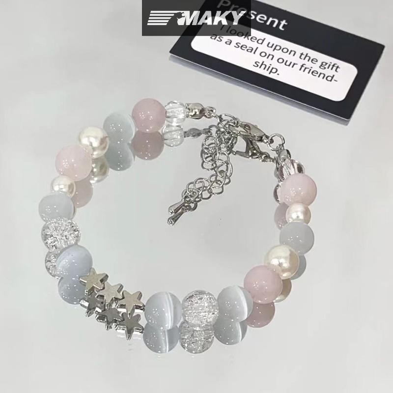 Newwellknownepic Sweet Pentagram Ngọc Trai Đính Hạt Vòng Tay Nữ Cô Gái Thẩm Mỹ Ngôi Sao Dễ Thương Màu Xanh Vòng Tay Thủy Tinh Phụ Kiện Trang Sức Quà Tặng VN