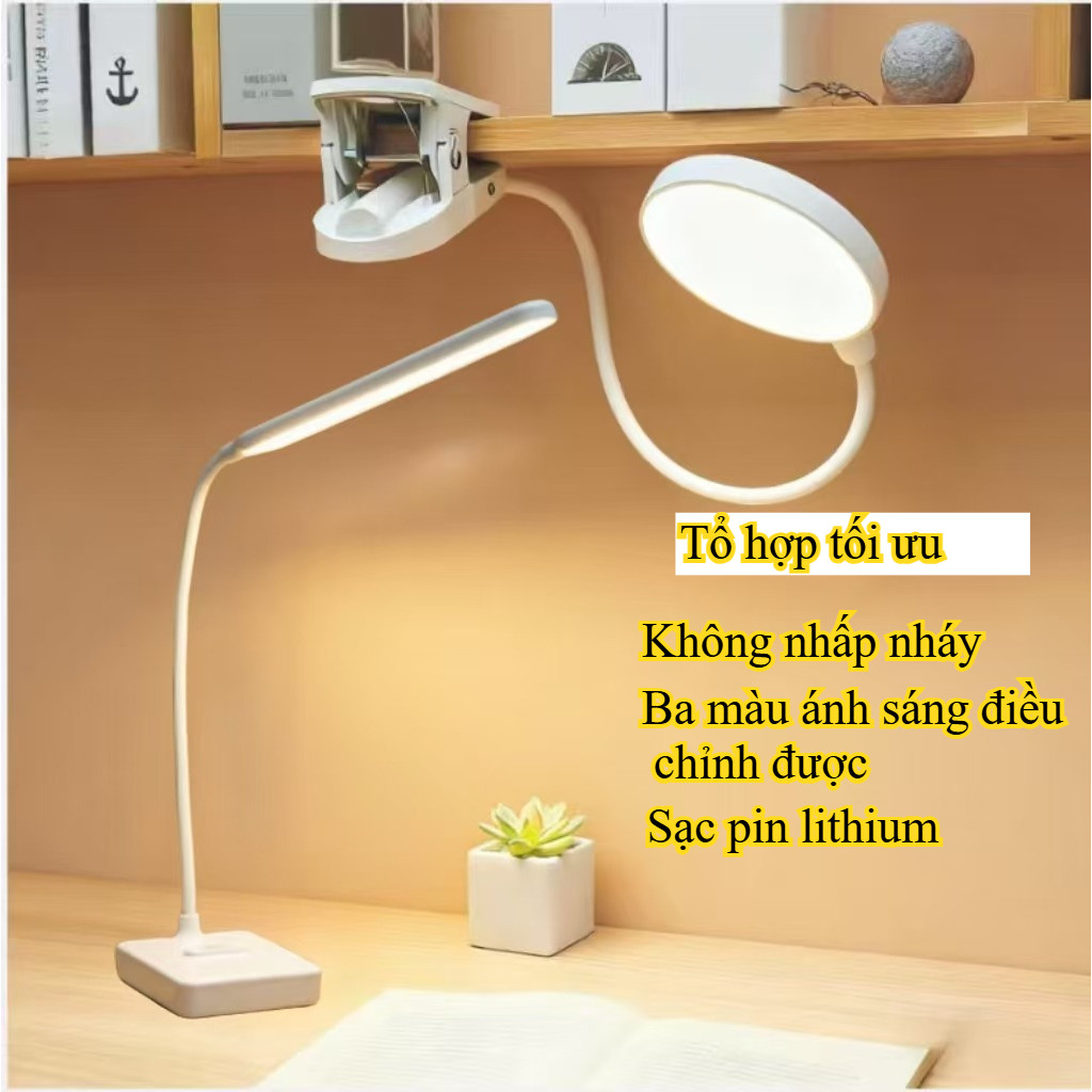Đèn Học Để Bàn Pin Tích Điện Chống Cận LED 3 Màu Ánh Sáng  Đọc Sách Cảm Ứng led đèn led Bóng đèn bàn