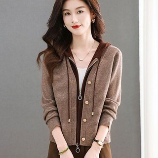 Áo len cardigan nữ có mũ trùm đầu, dài tay, thiết kế độc đáo, form vừa vặn