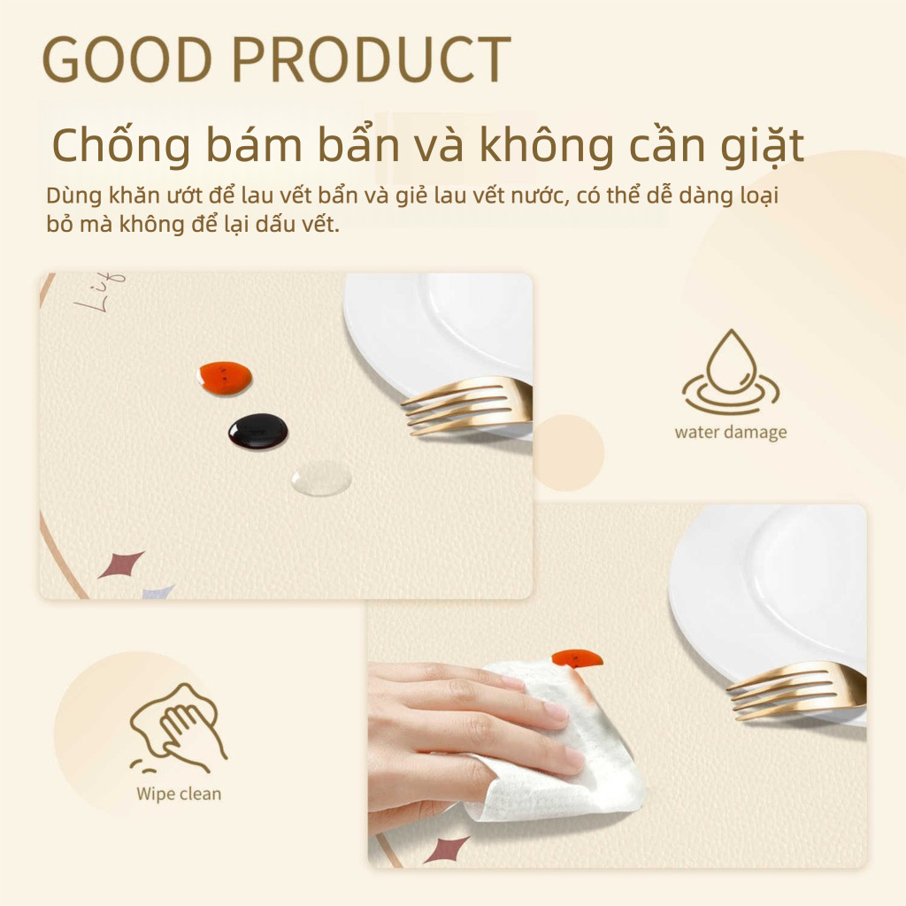 Khăn trải bàn da tròn chống nước | Miếng lót bàn ăn chống dầu chống trượt | Bảo vệ bàn làm việc dễ lau chùi