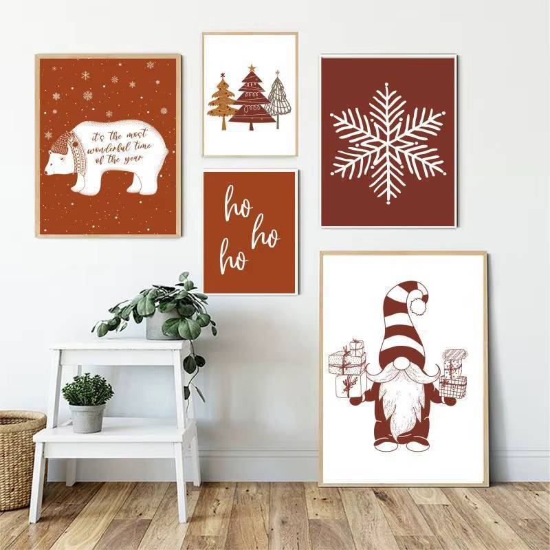 Retro Nghệ Thuật Treo Tường Tranh Canvas Trang Trí Giáng Sinh Áp Phích Hoạt Hình Ông Già Noel Hươu Cây Bắc Âu Hình Ảnh Trẻ Em Trang Trí Phòng