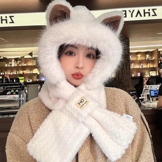 Mũ tai cáo lông xù xù nữ đông - Set 2 món bao cổ bảo tai, ấm chống lạnh liền thân