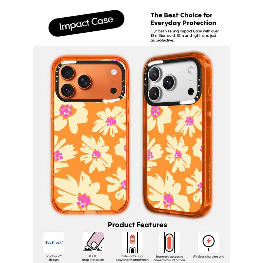 CASECASE X Summer Blossom Orange Clear Hard Từ Hút Tác Động Dành Cho Apple IPhone 12 13 14 15 16 17 Pro Max Air Plus Có Hộp
