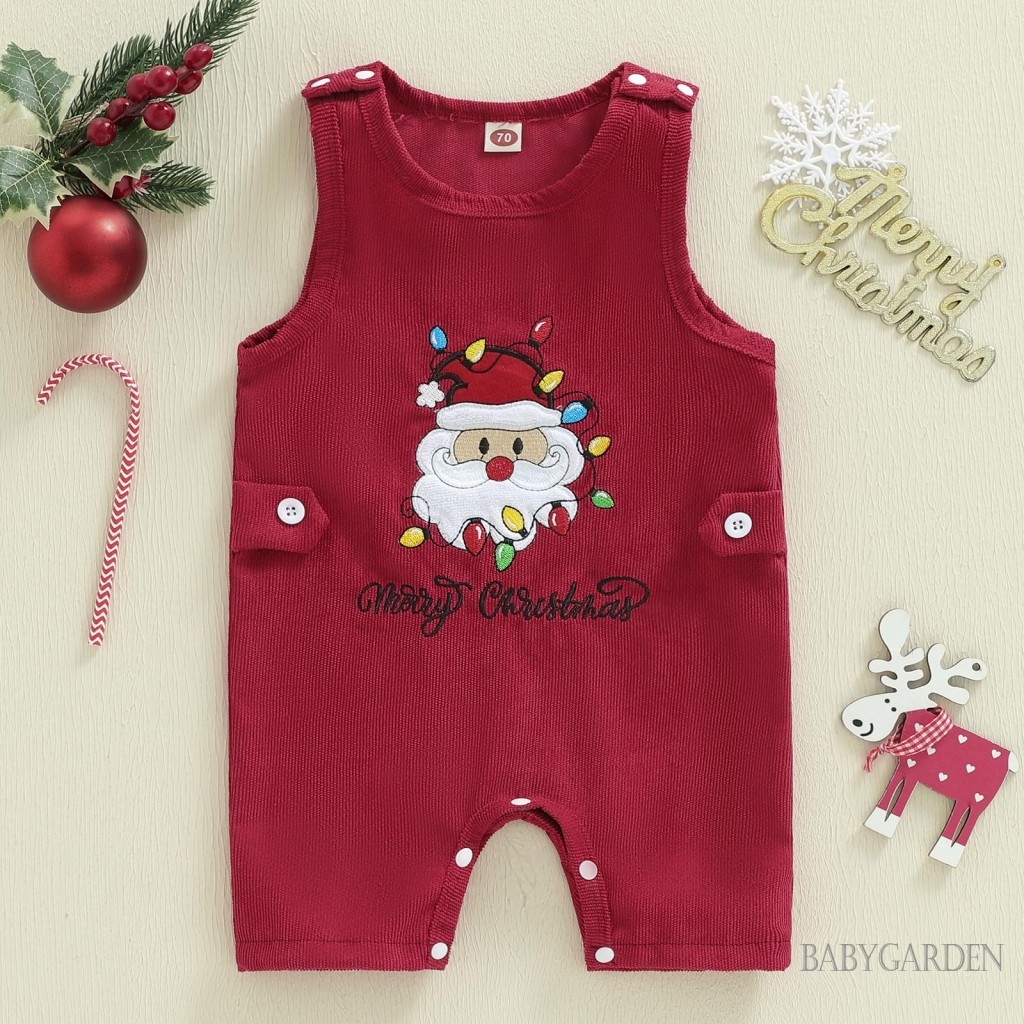 Bé Trai Bé Gái Giáng Sinh Tổng Thể Áo Liền Quần Santa Chữ Thêu Không Tay Cổ Tròn Jumpsuit