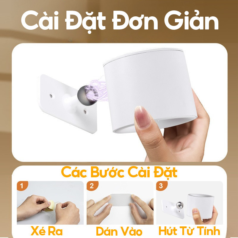 Đèn ngủ LED không dây gắn nam châm, không cần kết nối dây điện, trang bị pin sạc, đèn đọc sách đầu giường trang trí