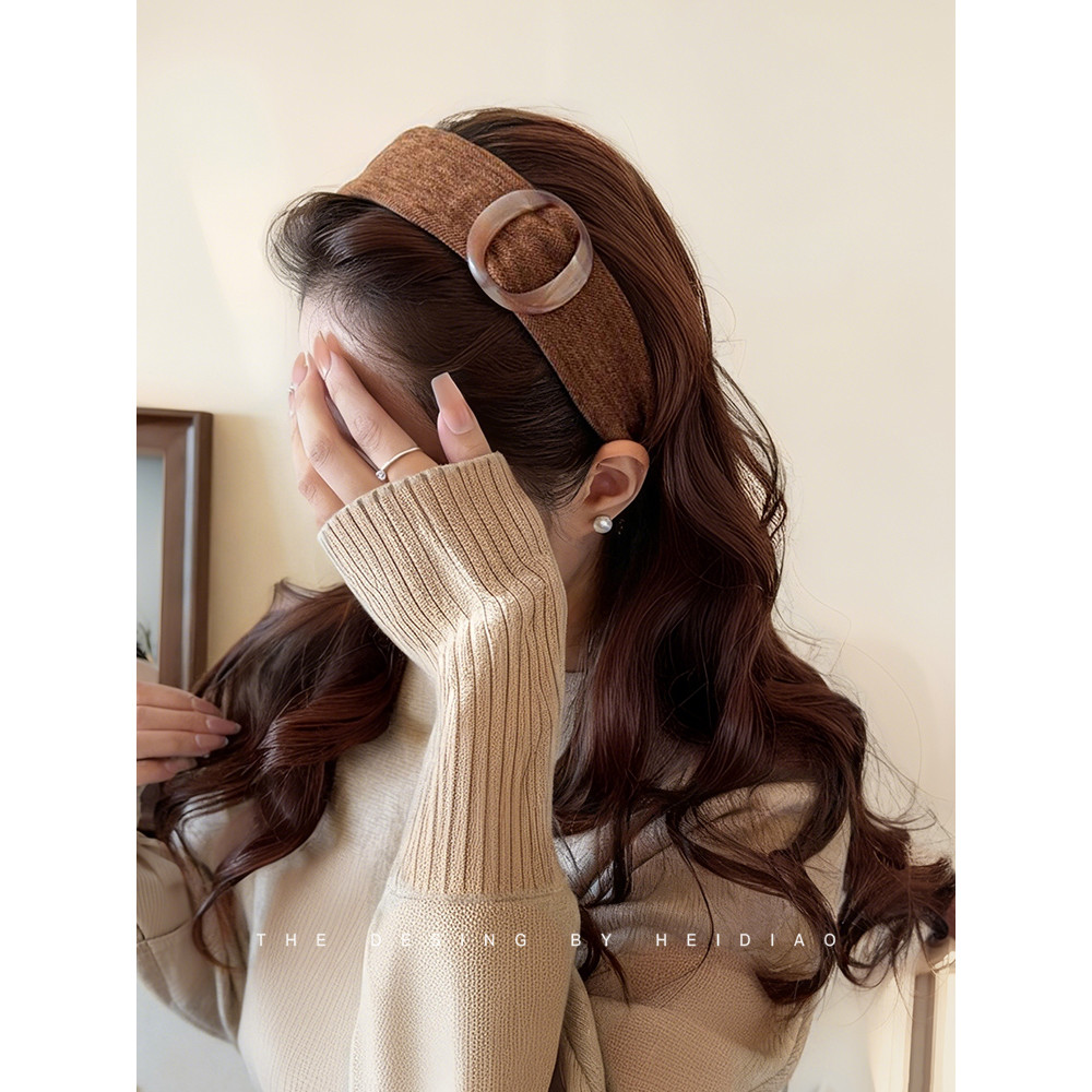 Mũ đội đầu đeo băng đô rộng vành màu cà phê dành cho nữ