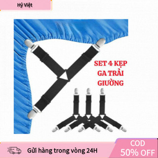 【Hỷ】Kẹp Giữ Ga Giường Dây Co Giãn – 4 Cái Kẹp Cố Định Drap Không Bị Xê Dịch Khi Ngủ