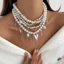 THEGIRL8B Dây chuyền xương đòn nhiều lớp, Vòng cổ tua rua giả không đều thanh lịch, Sự kiện đám cưới Trái tim tan vỡ Thiết kế sang trọng Màu bạc Drop Choker Tiệc Dịp