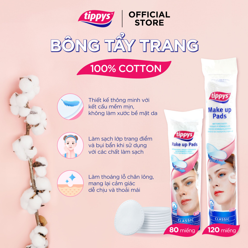 [QUÀ TẶNG KHÔNG BÁN] Bông tẩy trang TOPICREM 120 miếng tiêu chuẩn châu âu 100% cotton thiên nhiên