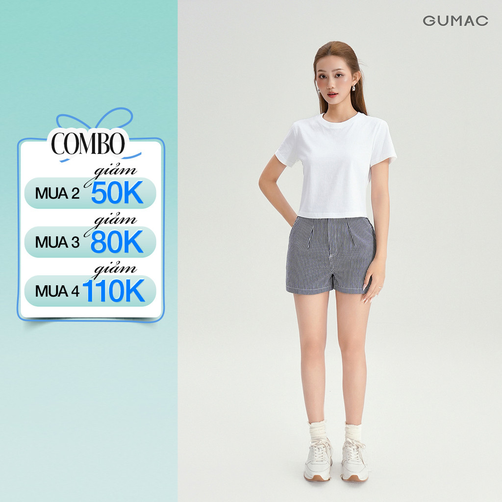 Quần short form A Gmorning - GUMAC chất liệu sọc denim ống rộng túi hàm ếch YSHG07015