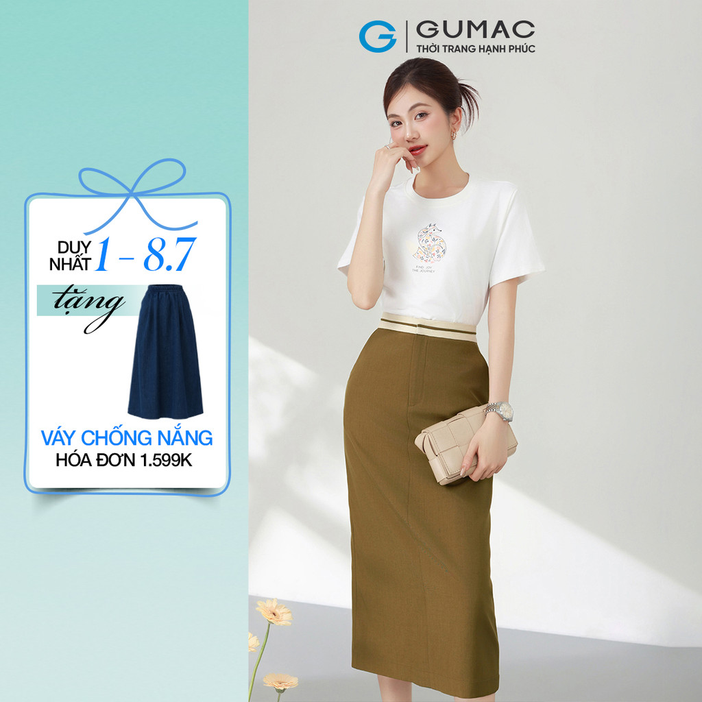 Chân váy nữ GUMAC suông lưng rời màu đen - nâu phối kem dày dặn giấu nút có túi  VF03037