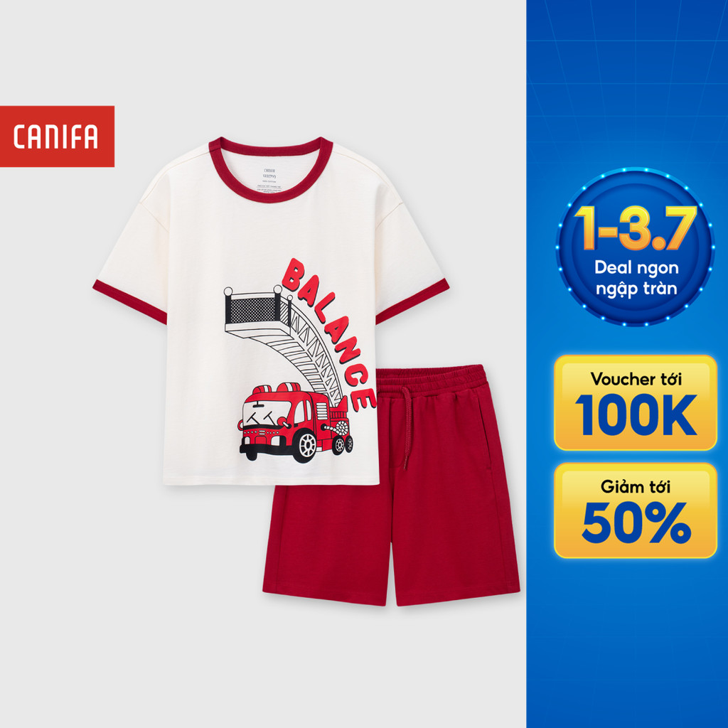 Bộ quần áo bé trai CANIFA bộ thun hè cộc tay mix quần short chất cotton mềm mại thoáng khí 2ST26S004