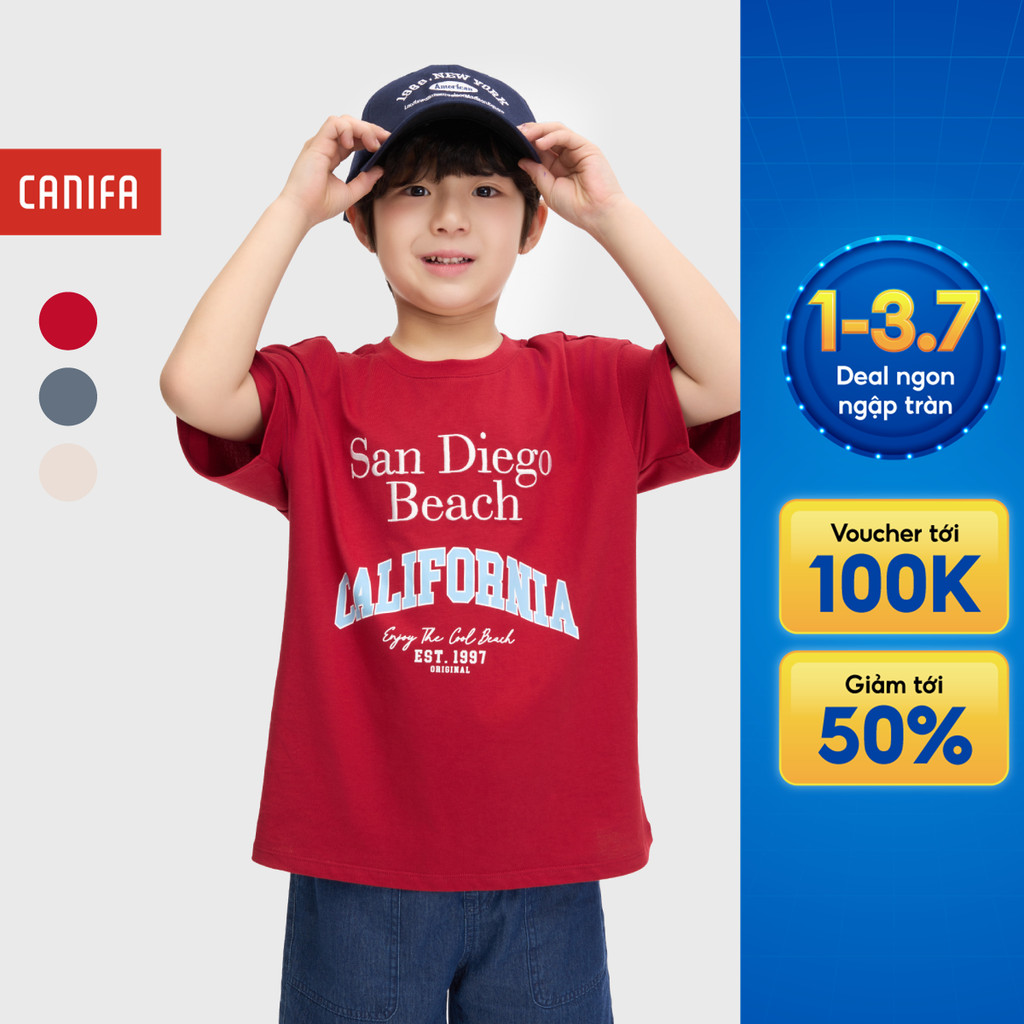 Áo phông bé trai CANIFA cổ tròn cộc tay có hình in 2TS25C005